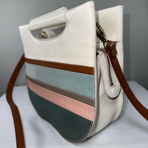 Fossil Hazel Leather Suede Crossbody Spring Stripe Multicolor Pink Blue White - Picture 6 of 16